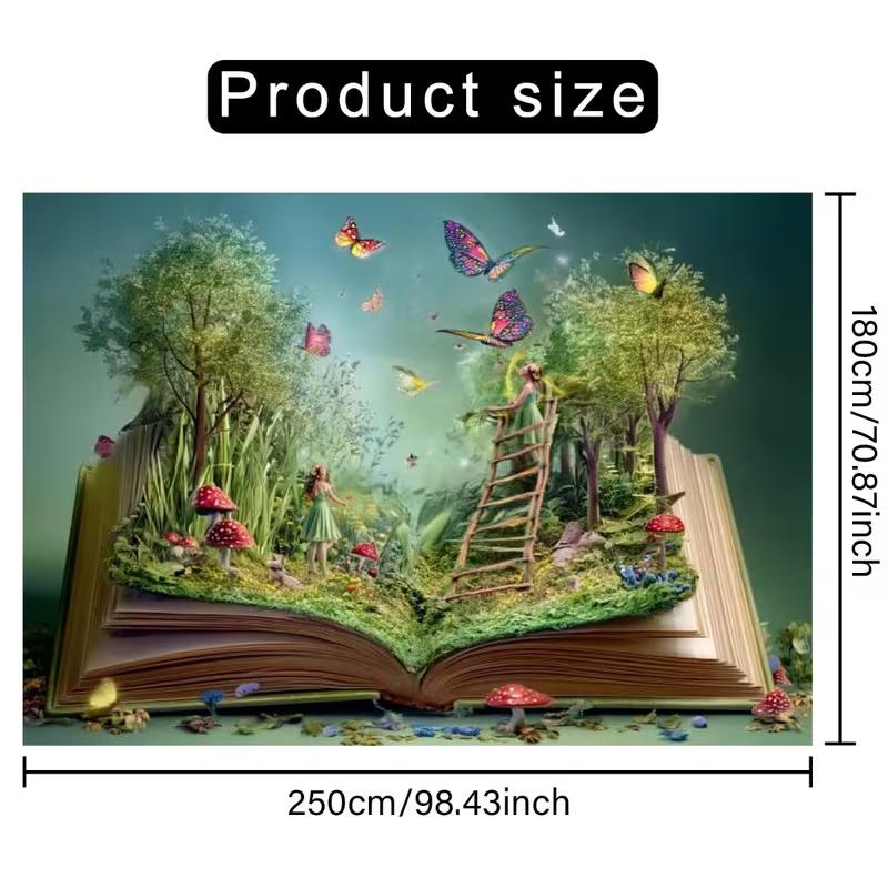 2D Enchanted Storybook Backdrop with Fairies & Butterflies Party Photo Booth Background