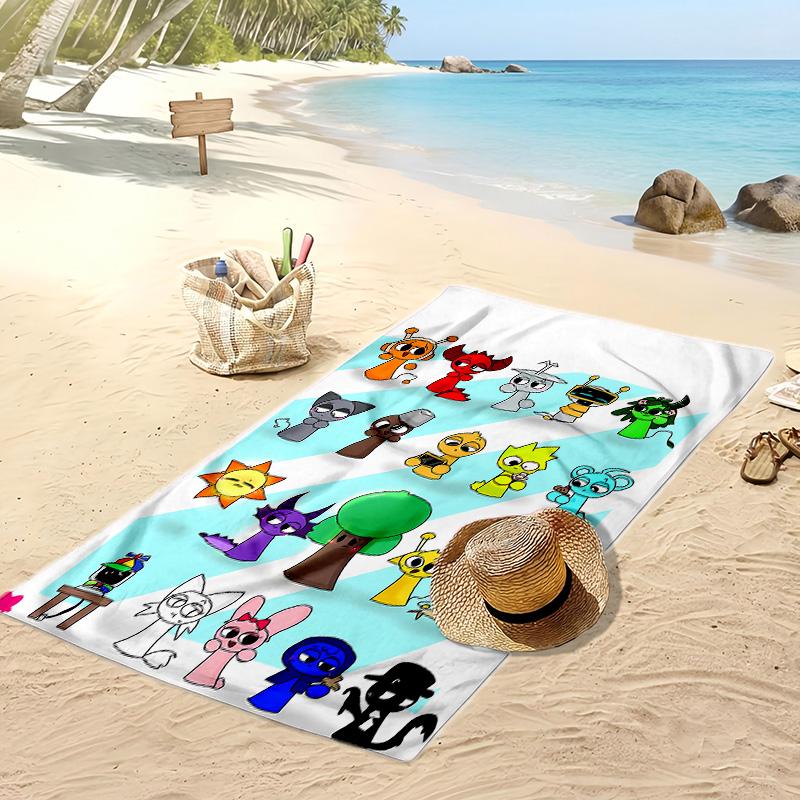 Sprunki Song Printed Quick Dry Beach Towel Super Absorbent Soft Lightweight Bath Towel for Pool Summer Travel