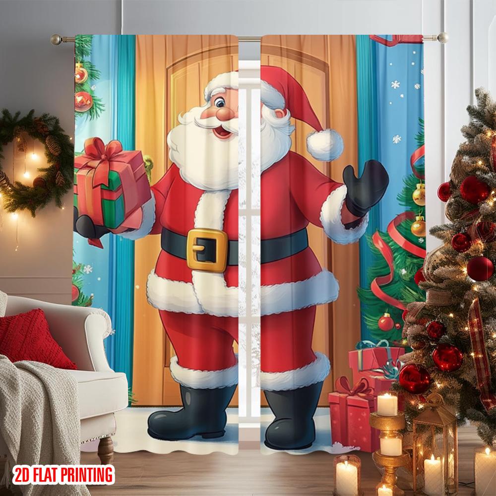 2pcs 2D Flat Printing Christmas Party Curtain Santa Christmas Versatile Fabric Without Electricity Party Decorations for Holiday