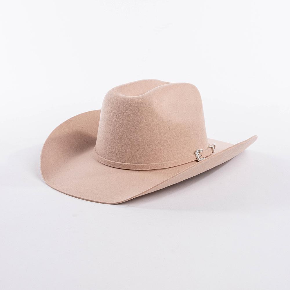 100% Wolle Konkave Form Zylinder Mode Gürtelschnalle Dekorative Wollige Locken Breitere Krempe Fedora Hut Unisex Western Cowboy Praktische Anwendung