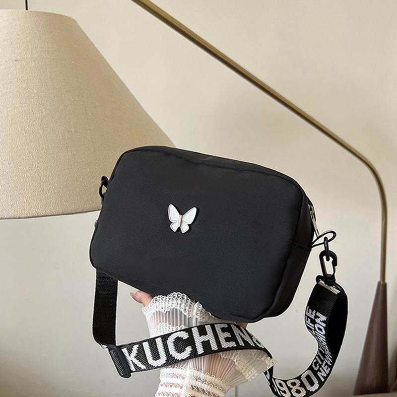 New Fashion Women Nylon Square Handbags Lady's Shoulder Cross Body Bag Casual Wide Strap Zipper Handbag