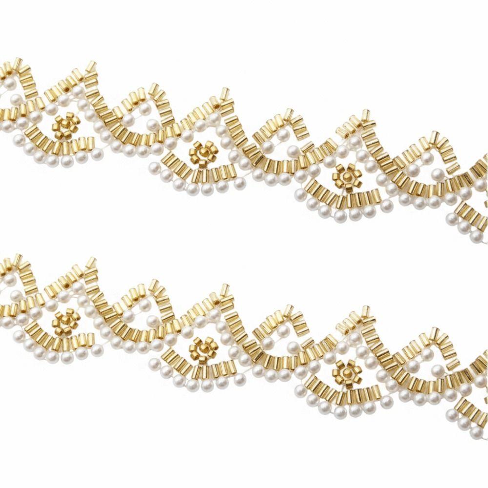 5yards Imitation Pearl Lace Trim Korean-style Glass Beads Band Collar Waist Belt Hair Accessory