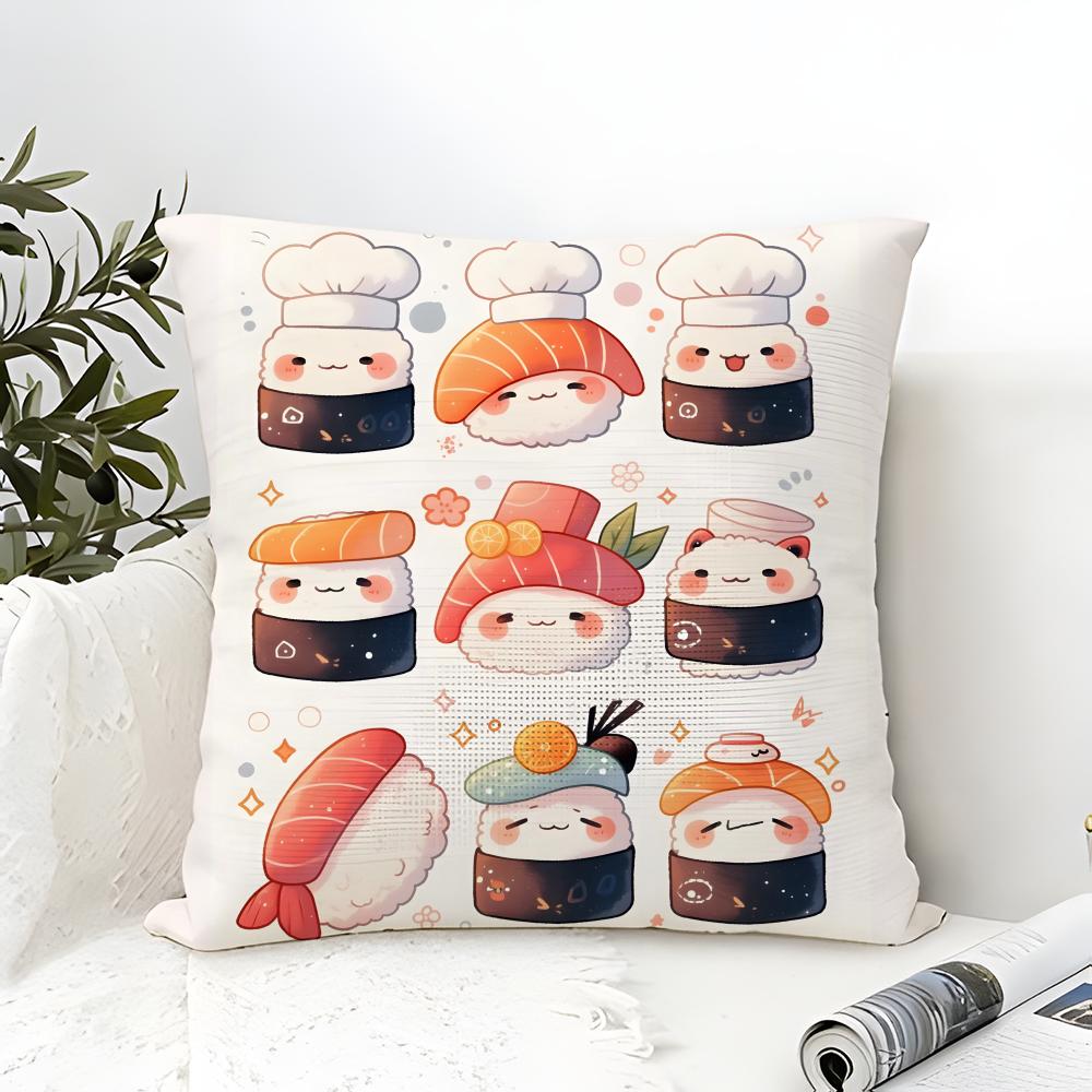 Fun Cute Sushi Pattern Pillow Case Linen Pillow Case Sofa Home Decor Cushion Cover Cushion Cove