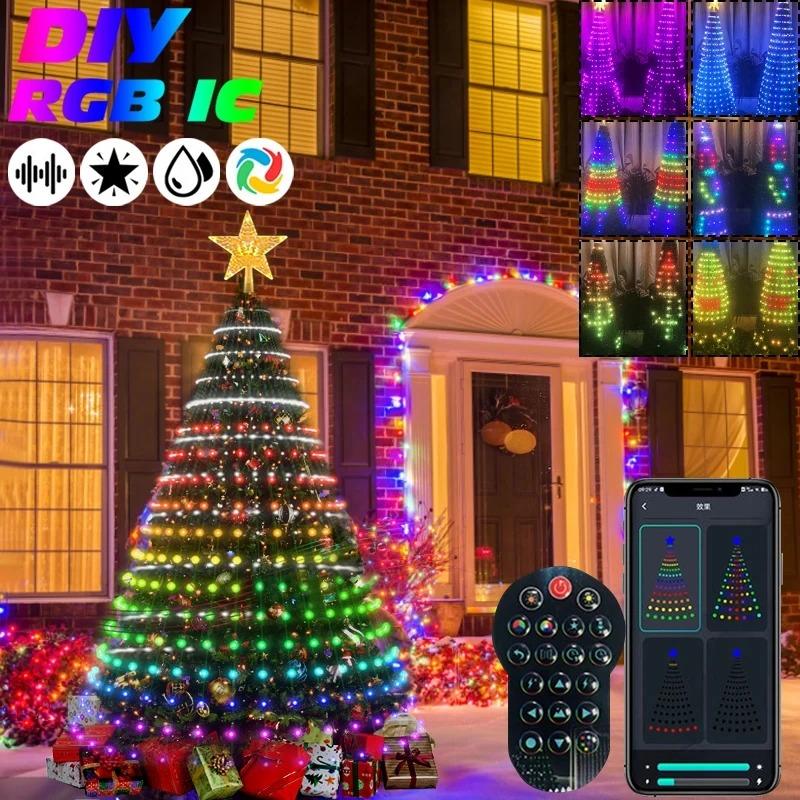 2025 New Christmas Tree Color Light Garland LEDRGB Glowing IC String Lights Bluetooth Control Function Christmas Decorative Lamp