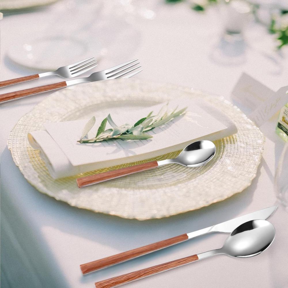 1PieceCutlery Nife Fork and Spoon Set Stainless Steel Silverware Set Imitation Wood HandleCutlery Set Easy To Clean and Reusable