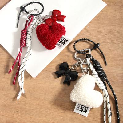 Plush Heart  Keychain Woven Rope Exquisite Creative Design Backpack High-end DIY Bow Keychain Accessory Gift