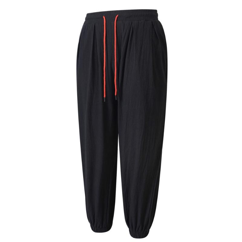 Men's Cotton Linen Trousers Summer  Beach Pants Drawstring Elastic Waist Straight Pants Comfortable Breathable Casual