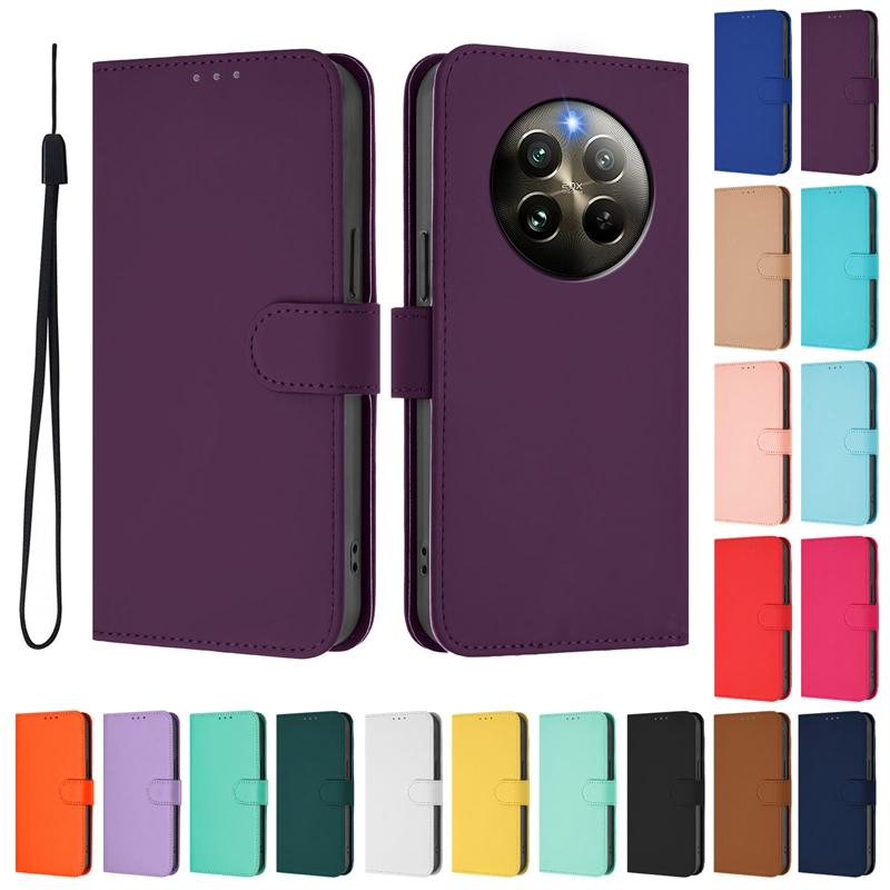 Realme12Plus Cases For Realme 12 Plus Wallet Leather Flip Cases Realme12+ Protective Card Slot Book Cover Solid Color Fundas
