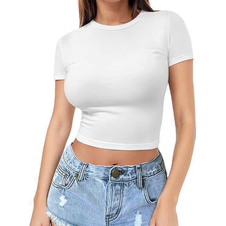 Women's 2026 Summer Crop Top: European & American Style, Exposed Navel, Short Sleeve, Plus Size