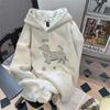 Autumn and Winter Retro Printing Heavy Hooded Sweater Men's Fleece Thickened Ruffian Handsome Loose Versatile Pullover Woman