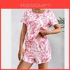 Womens Sleepwear Set With Short Sleeve Top And Shorts For Home And Lounge