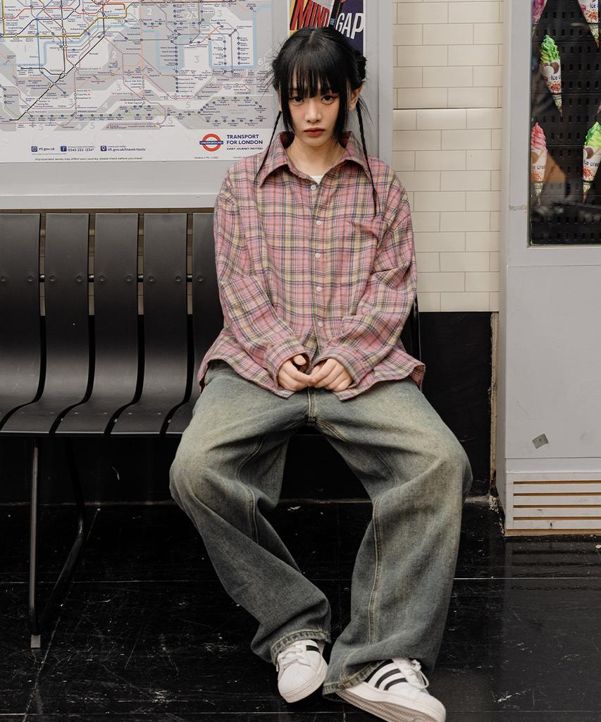 LEMAIN SECOND Oversized Flannel Pocket Check Shirt [Deep Pink]
