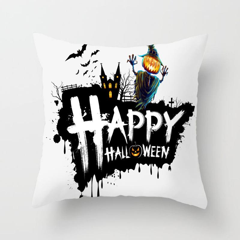 New Halloween Black And White Skull Pumpkin Printed Peach Leather Velvet Pillow Cover Sofa Office Cushion Cover