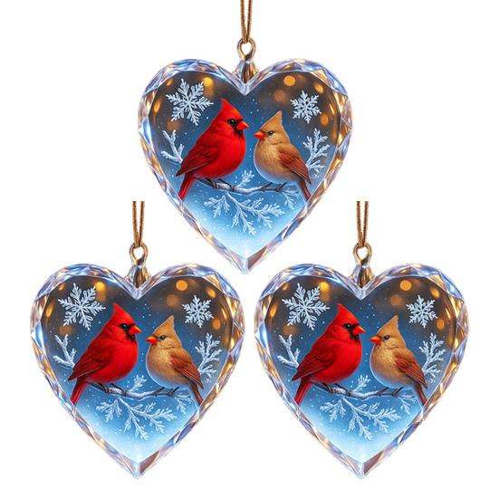 Red Birds Christmas Ornaments Couple Bird Heart Shaped Ornament for Xmas Tree Holiday Gifts for Bird Lovers Women