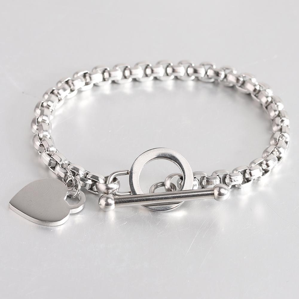 Versatile European & American Stainless Steel Pearl Square Bracelet with Heart OT Buckle - 6MM