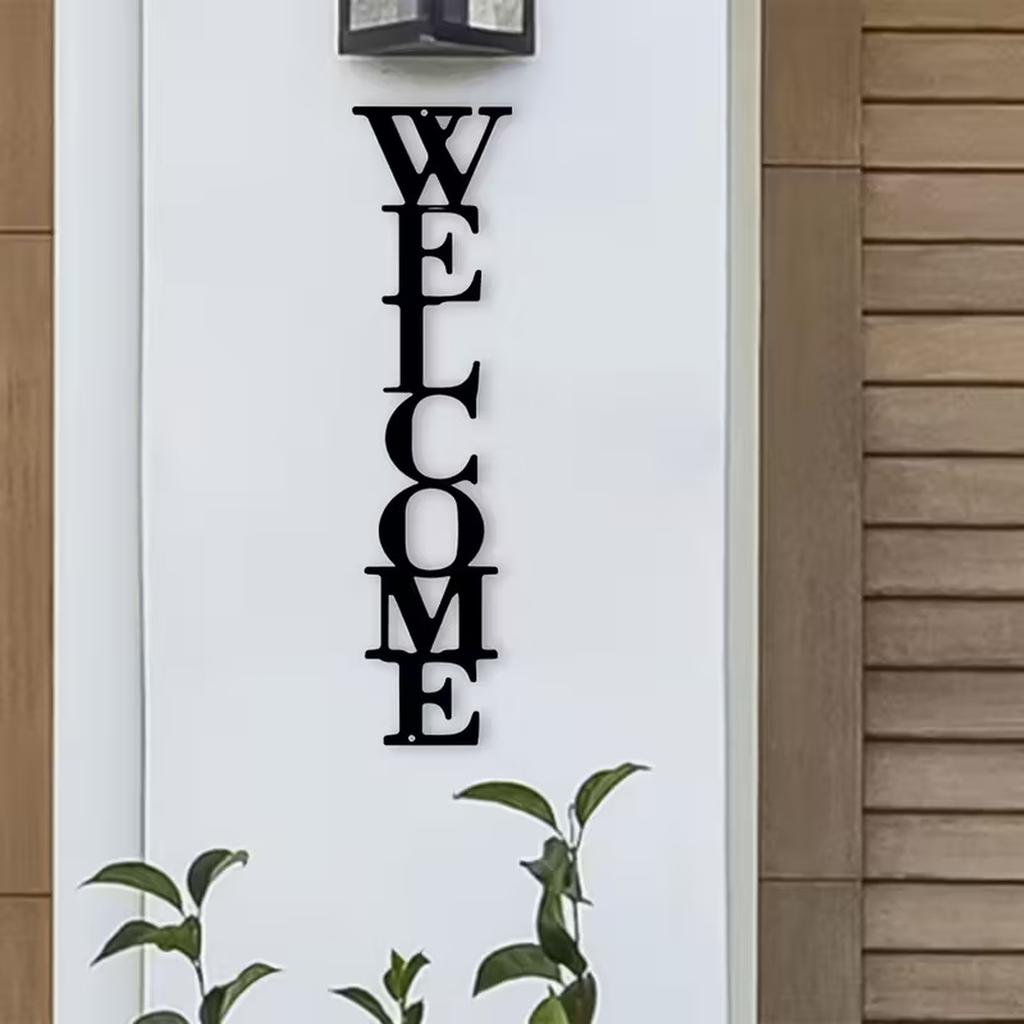 Vertical Welcome Wall Decor Metal Art Sign Iron Craft Home Entryway Decorative Hanging Ornament for Indoor Outdoor Use