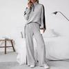 Women's Two Piece Tracksuit Long Sleeve Half Zip Knit Top High Waist Wide Leg Pants Lounge Suit