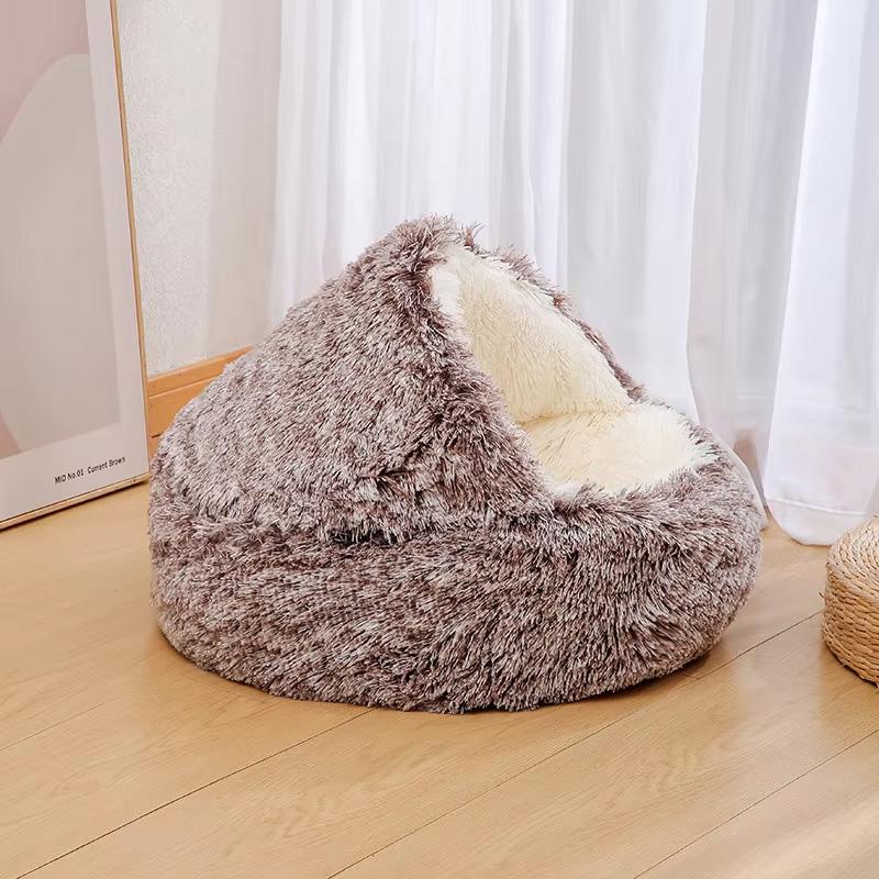 Ultra-Soft Plush Cat Bed Pet Mattress Warm Pet Bed with Cover Round Cat Dog Sleeping Nest Cave for Small Dogs Kitten