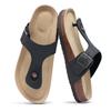 Gacimy Women Cork Sandals Fashion Summer Cork Footbed Flip Flops New Leather Flat Mules With Arch Support Outdoor Beach Slippers