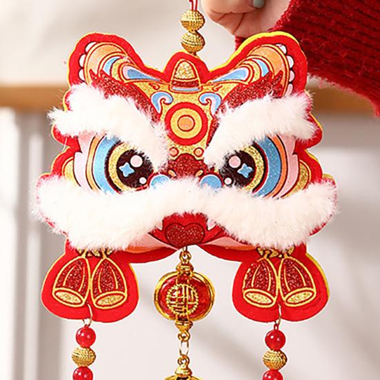 Yousheng Chinesischer Löwentanz Schmuck Traditioneller Segenssouvenir Hängeanhänger mit Glocken Glücksbringer für Frühlingsfest Neujahr