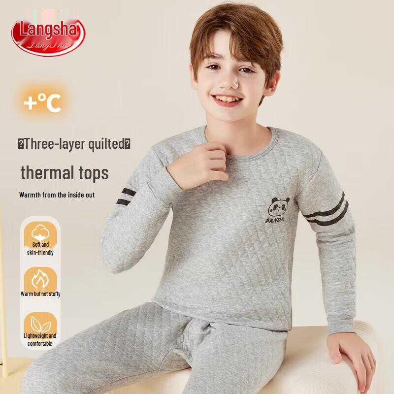 LANGSHA Kids' 100% Cotton Three-Layer Quilted Thermal Sleepwear Top