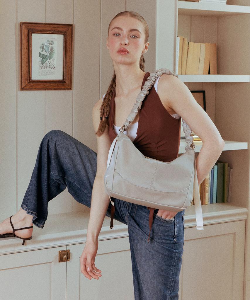 Bbyb Mona Ruffle Medium Shoulder Bag (Beige)