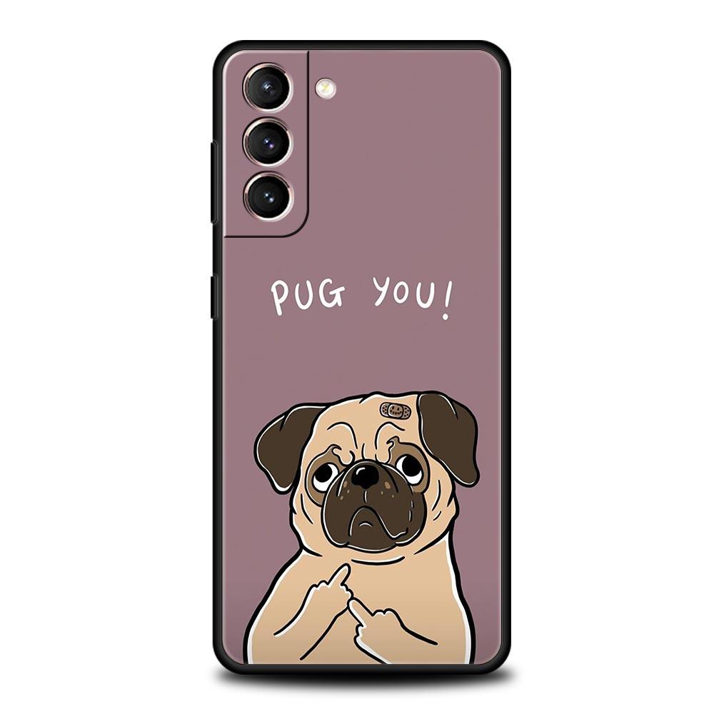 Animal Black Pug Close Up Phone Case For Samsung Galaxy S25 Edge S24 S23 S22 S21 Ultra S20 FE 5G S10 S10E S9 Plus Soft TPU Cover