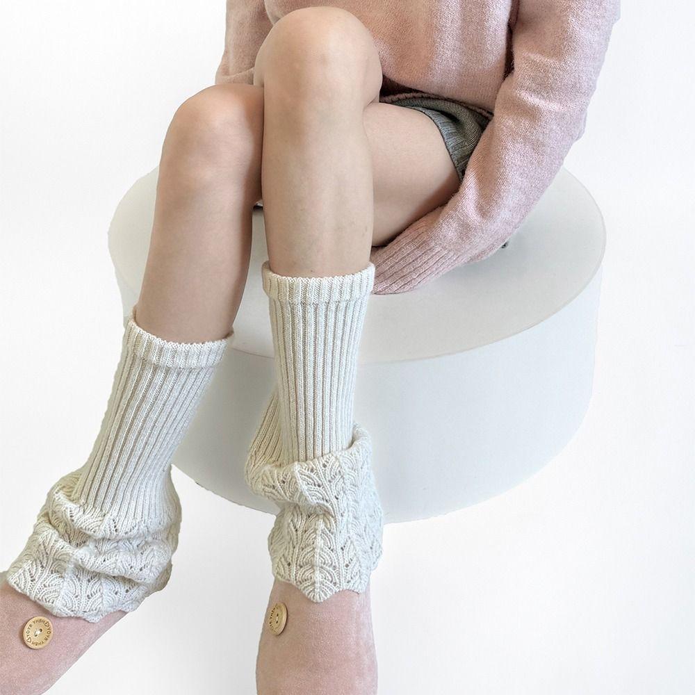 Solid Color Women Knitted Leg Warmers Retro Thickened Women's Foot Cover Soft Breathable Girl's Boots Heap Socks JK Uniform