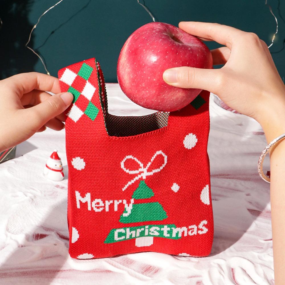 Casual Christmas Knitted Handbag Handmade Knit Multifunction Christmas Tote Bag Reusable Party Gift Bag Cartoon Candy Bag