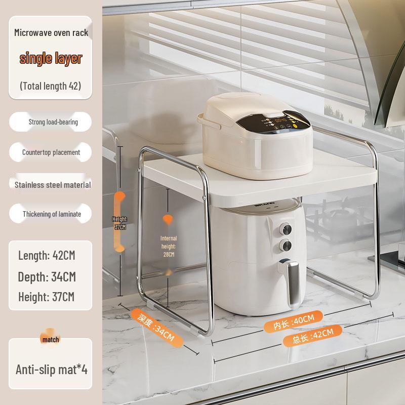 Stainless Steel Pull-Out Microwave & Rice Cooker Countertop Storage Rack