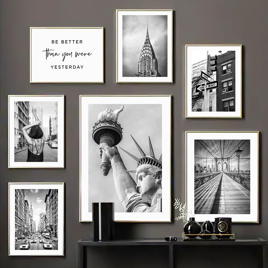 Modern New York London Paris City Landmark Landscape Wall Art Canvas Painting Black White Poster Print Pictures Home Room Decor