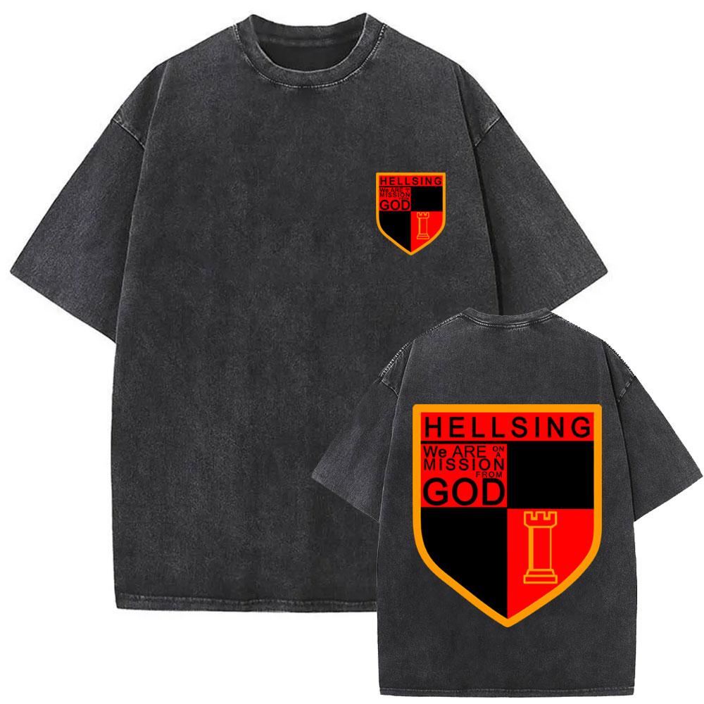 Washed Vintage Anime Hellsing Abraham Van Helsing Vampire Alucard Tshirts Men Women Fashion Casual Oversized T Shirt Streetwear