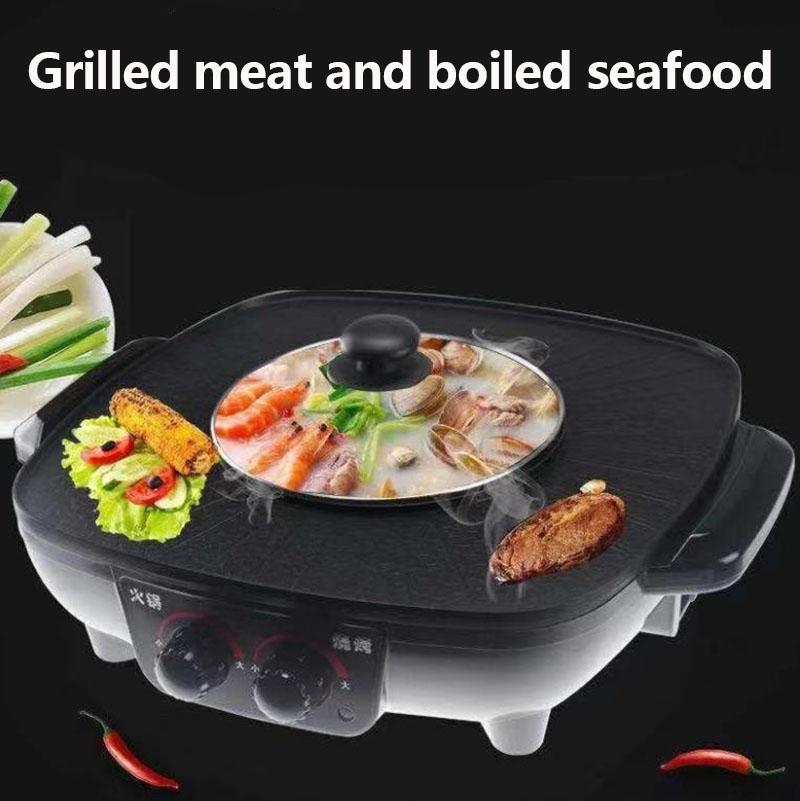 1800W Heat Pot BBC Machine Multi-purpose Small Heat Pot Fried Steak Pan Smokeless Nonstick Grill Pan for Family KTY