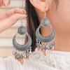 Ethnic Silver Color Water Drop Leaf Tassel Earrings For Women Vintage Creative Carved  Geometric Temperament Earrings Jewelry