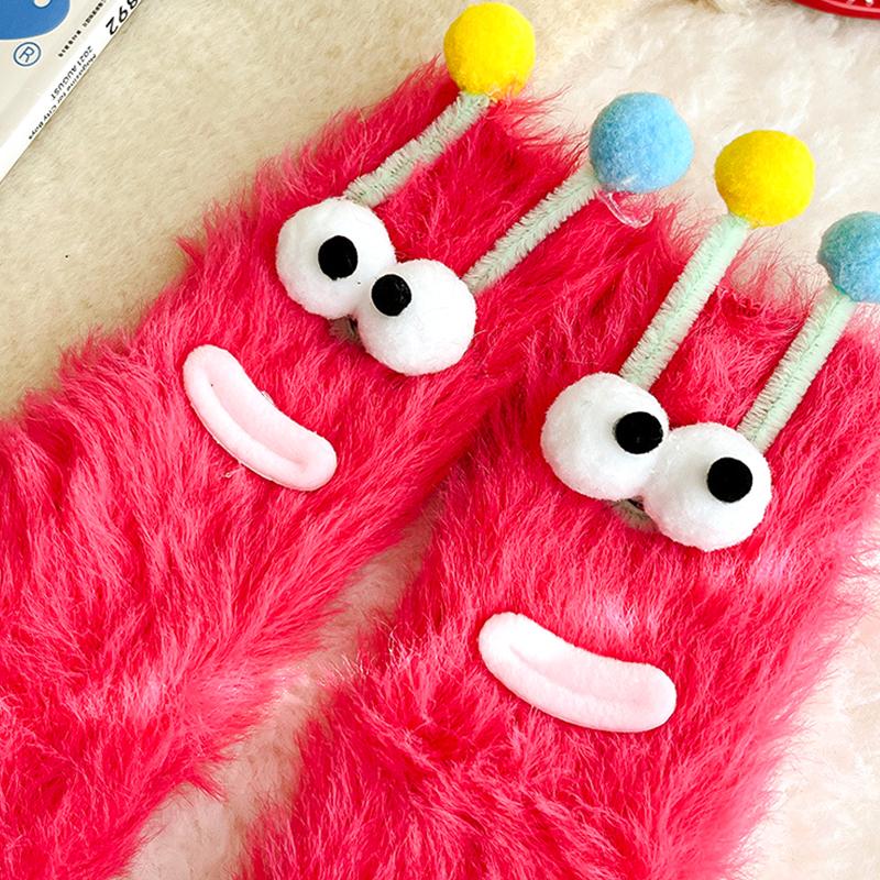 Vinter Stort Munmonster Design Varma Godisfärger Roliga Loungesockor Plysch One Size Bekväma Luddiga Strumpor Gåva Flerfärgade