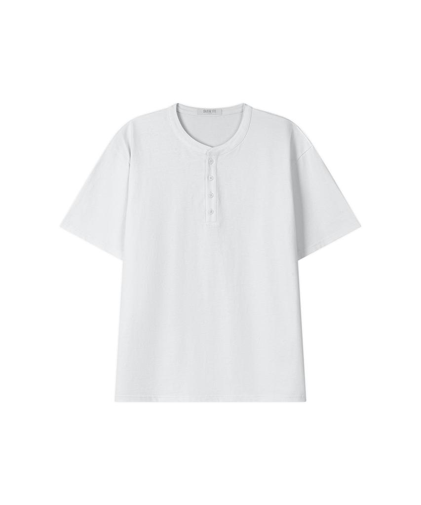 DRAW FIT Cotton Henley Neck Half T-Shirt [3 Colors]