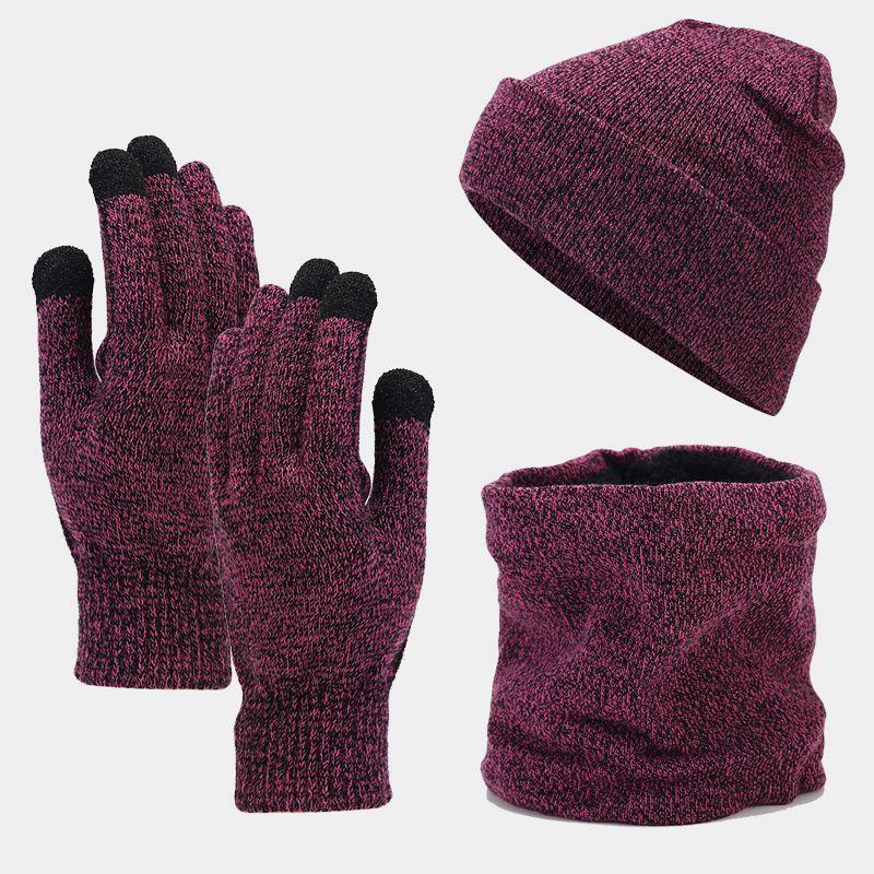 Winter Knit Hat Scarf Gloves Set With Fleece Lining For Cold Weather Outdoor Use