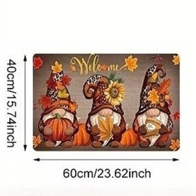 1pc Charming Autumn Dwarf Doorway Mat,Non-Slip, Mat with Festive Gnome&Pumpkin Design for Indoor/Outdoor Entryways