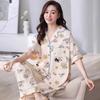 Summer Pajamas Female Cute Cartoon Short-Sleeved Trousers Casual Comfortable Cardigan Loungewear Suit Can Be Worn Outside