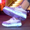 Four Wheel Roller Shoes Boys and Girls Walking Shoes Can Walk, Slide and Shrink Flashing Lights for Primary School Students