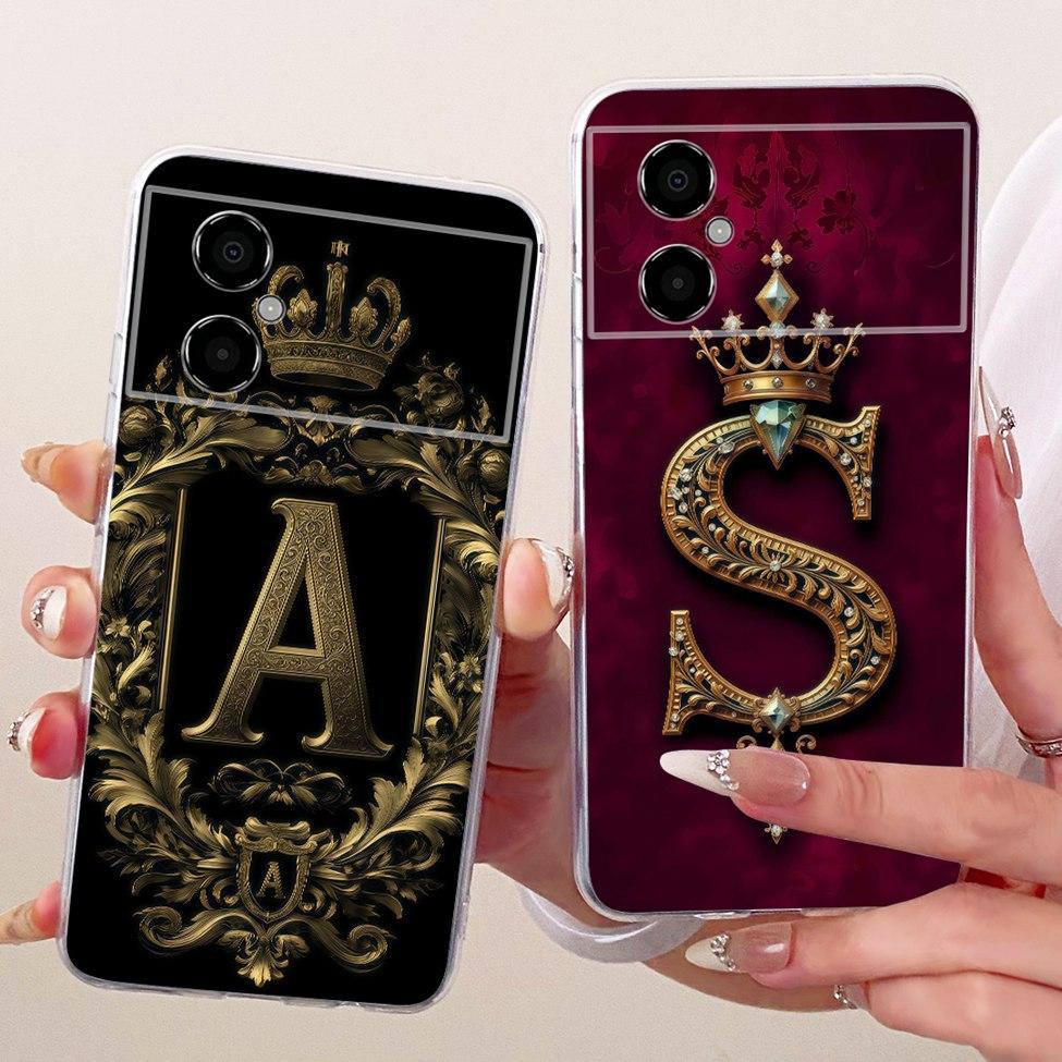 For Xiaomi Poco M4 5G Case Cover Luxury A-Z Letters Fashion Crown 2D Painted Silicone Phone Casing For PocoM4 5G 22041219PG