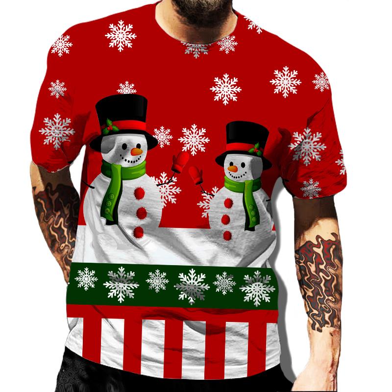Summer Round Neck Christmas 3D Print Top Fashionable Casual Short Sleeved Men's T-shirts