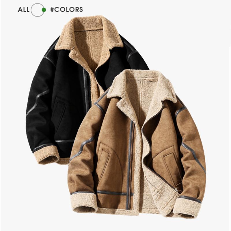Men's Coat Autumn and Winter Extra Thick Suede and Fleece Jacket for Men Warm and Trendy Zipper Jacket with Thickened Lining