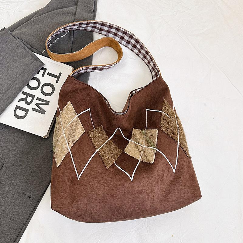 Splicing Large-capacity Casual 2025 Retro Winter New Simple Texture Tote Shoulder Armpit Bag