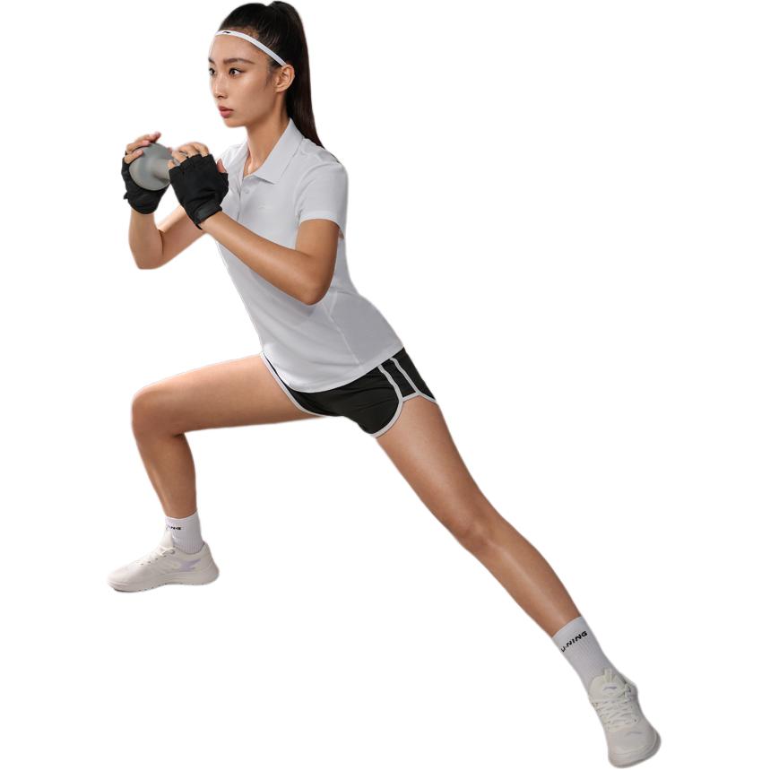 Li-Ning Fitness Series Simple Solid Color Casual Short Sleeve Polo Shirt Women tops White APLU256-1