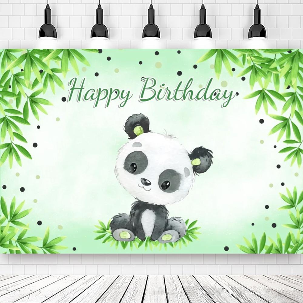 Panda Verjaardagsfeest Bamboe Cartoon Poster op maat Baby Pasgeboren Portret Foto Achtergronden Fotografie Photocall Fotostudio