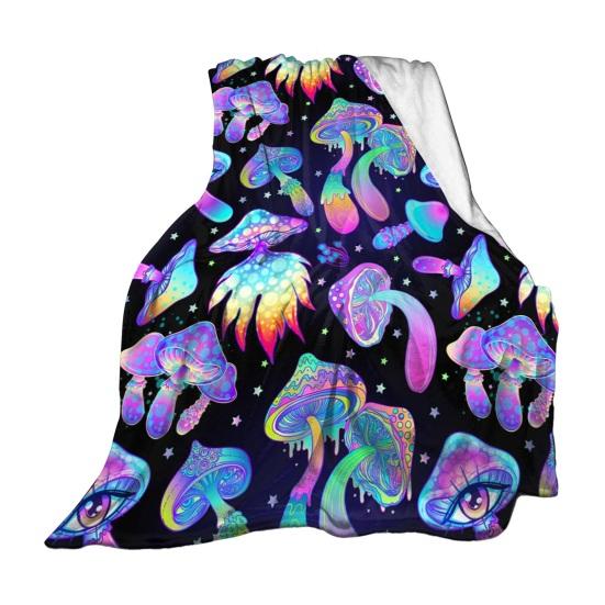 Mushroom Blanket Machine Washable Soft Flannel Blanket Warm Cozy Throw Blanket for Kids Adults Farmhouse Bed Sofa