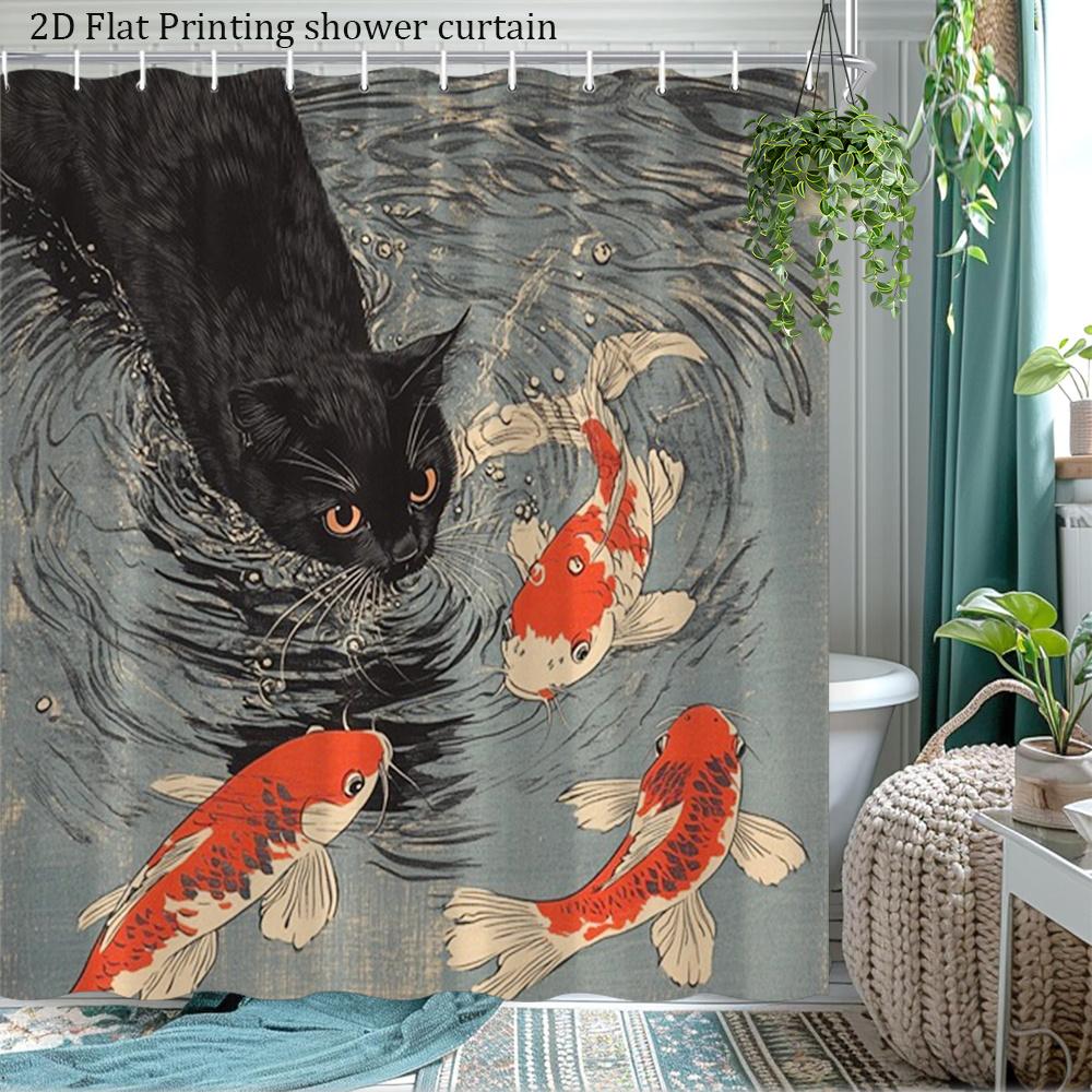 Quick Dry Easy Clean Shower Curtain With Hooks Waterproof Anti-mold Cute Style Multi-scene Use For Bathtub Privacy Protection
