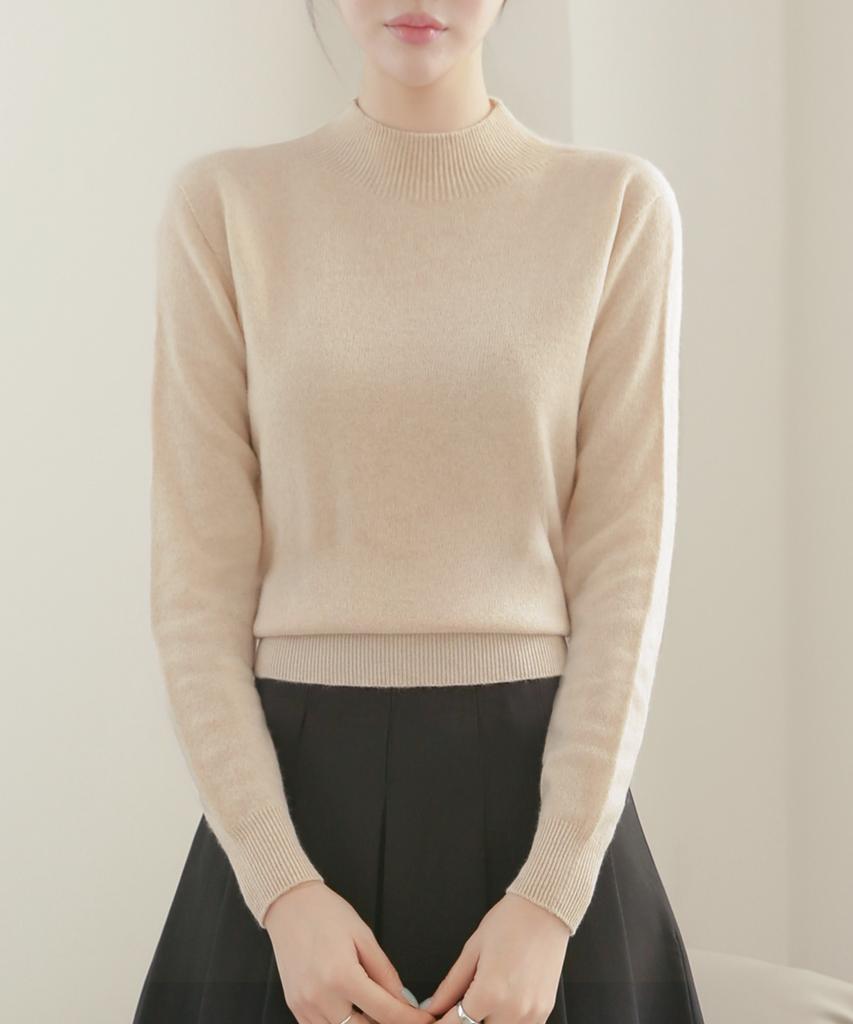 Keulleiseu Classic Mood 100% Wool Mock Neck Knit_Olive