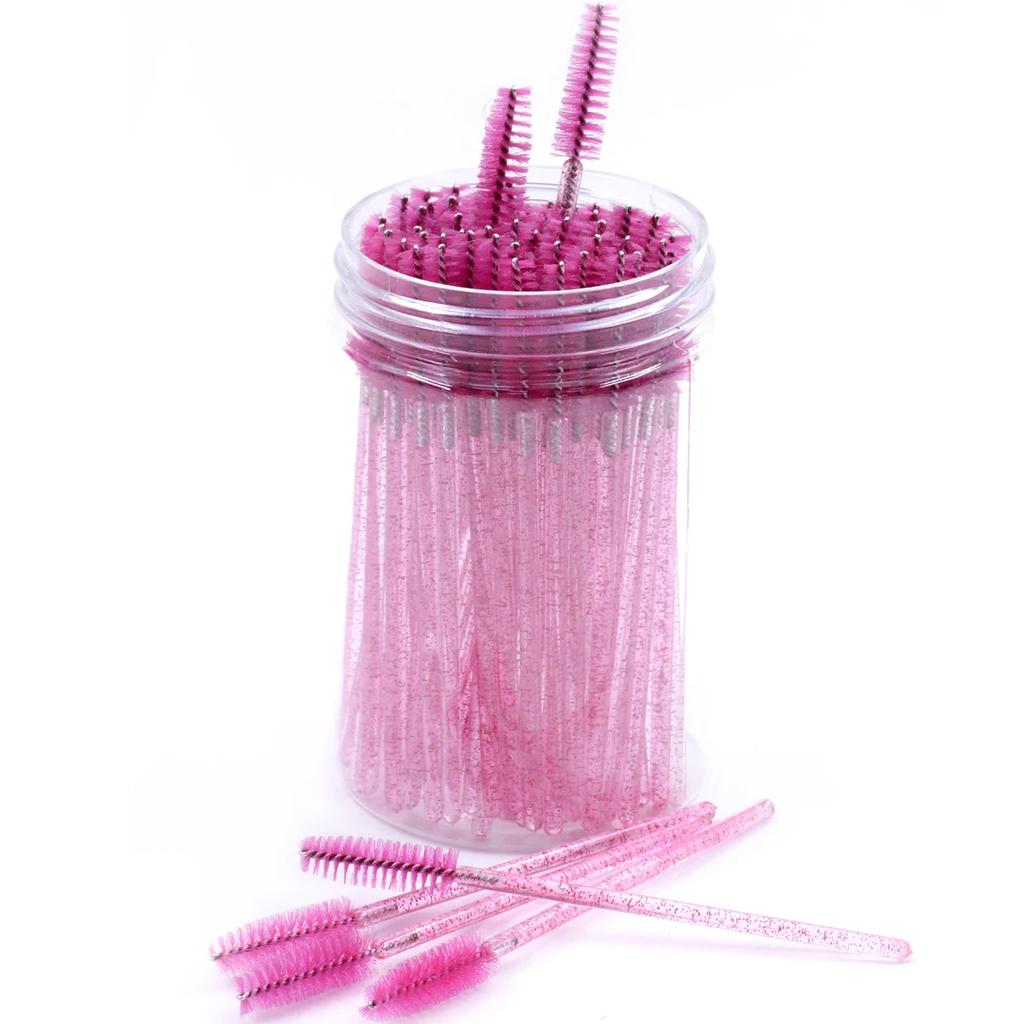 CNKESS 50Pc bags/cans Disposable Eyelash Extension Mascara Wand Glitter Micro Lash Brushes Spoolie With Container Case Wholesale